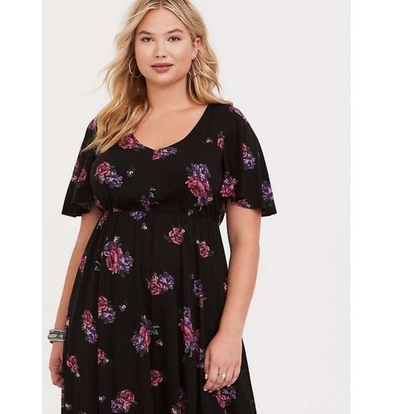 Torrid black floral challis maxi dress plus size 2 - Picture 2 of 9